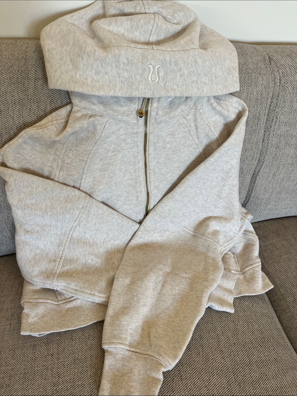 Cream & Gold Lululemon Scuba Crop Half Zip Sweatshirt - Medium/Large